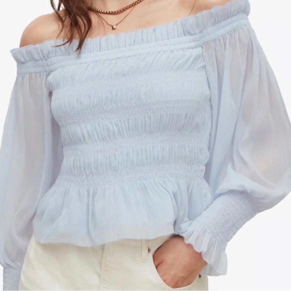 All Saints Light Blue Off-Shoulder Blouse